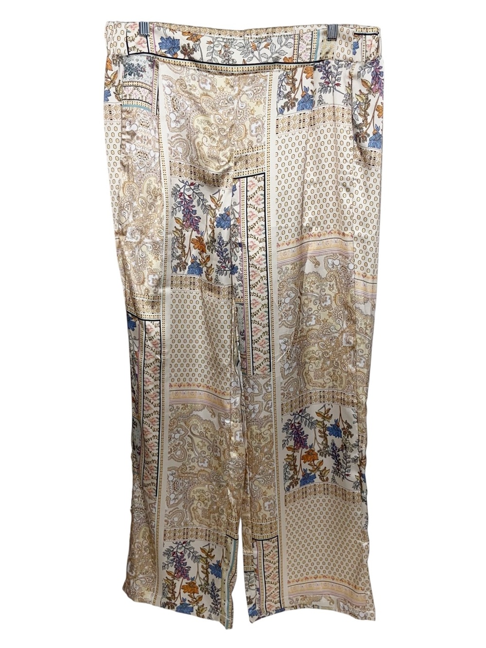 Rachel Zoe Pants Womens XL Wide Leg Pockets Floral Silky Satin Patchwork Boho